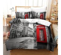 GZCVBDYUY London Street Scene Bedding Set 3D Printed Duve Cover with Hidden Zipper Closure Soft Microfiber Quilt Cover 2 Pieces for Boys Girls Adults Double(200x200cm)