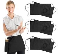 GZCZCC 6 Pcs Black Half Waist Apron with 3 Pockets - Anti-dirt Chef Waiter Waitress Work Uniform for Restaurant, Gardening, Cooking - Unisex for Men and Women