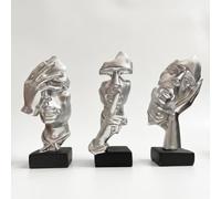 GZDDYUMYJX 3 Pcs Thinker Statue,Silence is Gold Abstract Art Figurine,Modern Home Resin Sculptures Decorative Objects Decor for Home Office Bookshelf Desktop (Silver)