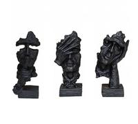 GZDDYUMYJX 3 Pcs Thinker Statue,Silence is Gold Abstract Art Figurine,Modern Home Resin Sculptures Decorative Objects Decor for Home Office Bookshelf Desktop (Black A)