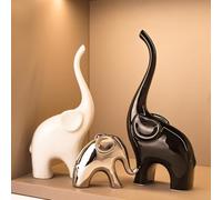 GZDDYUMYJX Elephant Statue Set of 3,Modern Ceramic Decor Statue,Good Luck Elephant,for Bookshelf Living Room Office Table Shelf Decorations.Gift for Elephant Lovers. (White Black Silver)