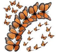 GZDMFS 24 Pieces Halloween Butterfly Wall Decor Artificial Monarch Butterfly Magnetic Butterfly Decor 3D Monarch Butterfly Wall Decal for Craft Home Wall Wedding Bedroom Decoration (Orange)