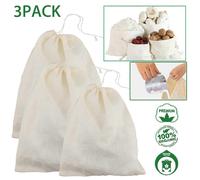 Gze 3-Pack Organic Cotton Nut Milk Bags - Reusable Food Strainers for Juicing, Cooking & More - Eco-Friendly & Safe