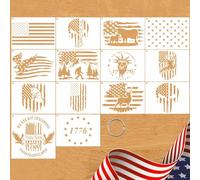 Gzfwthl 14 Pcs American Flag Stencil Reusable Star Stencils for Painting 1776 Military Templates We The People 50 Stars for Spray Paint on Wood Wall DIY Drawing Crafts Fabric Decoration