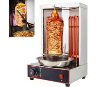 GZGHRZQS Vertical Kebab Gyro Grill Machine 2400W, Smokeless Automatic Rotating Kebab Machine With 360° Rotation, 2 Heating Tubes, Drip Tray, For Takeaways, Cafés And Food Courts
