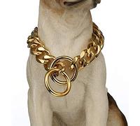 GZGLZDQ Heavy Duty Cuban Chain Dog Collar For Large Dogs - 19MM Wide, Strong Steel Metal Links For Large Breeds - Rottweiler, Pitbull, Mastiff, Doberman, Great Dane (Color : Gold, Size : 26inch/66cm)