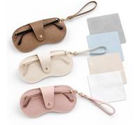 GZGRYTRC 3-Pack Slim Glasses Case with 4 Anti-Fog Cleaning Cloths, Flat Glasses Case Design, Compact Eyewear Storage, Travel Organisation, Handbag Compatible, Multi-Pair Rotation
