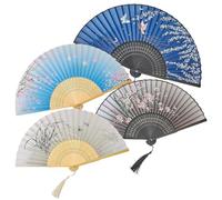 GZGRYTRC 4 Pack Paper Fan, handheld fabric with Tassels, Manual Fan for Wedding, Performance, Dancing, Gift, Home Decor, 21 cm Length, 40 cm Width When Opened