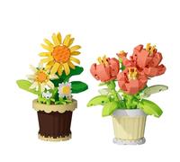 GZGXKJ 2 Succulents Bonsai Building Kit Mini Simulation Particle Flower Plants for DIY Home Décor and Children's Day Gifts (Sunflowers and Peonies)