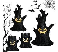 GZGXKJ 4 Pcs Halloween Tree Stump Yellow LED Light Two Shapes Ghost Tree Stump Horror Accessories Interior Decoration Ghost Candles for Halloween Decoration and Gifts (Black)