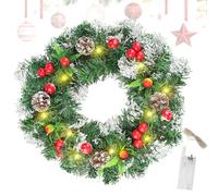 GZGXKJ 40cm Christmas Decoration Door Wreath LED Pine Cone Red Fruit Real Vine Decorative Wreath Handmade the Xmas Pine Wreaths Covers Snowflakes with Berries for Christmas Decorations