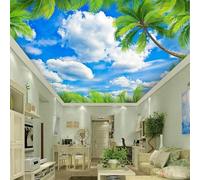 GZGZG Ceiling Wallpaper 3D Mural Green Leaves Blue Sky White Clouds Living Room Bedroom Ceiling Art Decoration Wall Painting