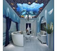GZGZG Ceiling Wallpaper 3D Mural Underwater World Dolphin Coral Living Room Bedroom Ceiling Art Decoration Wall Painting