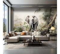GZGZG Self-Adhesive PVC Mural 3D Wallpaper Elephant Animal Living Room Bedroom Interior Decoration Wall Art Sticker
