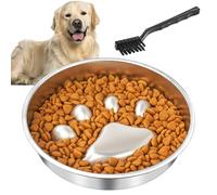 GZhaimai Anti Sling Dog Bowl Non-Slip Paw Print Slow Feeder Dog Bowl 304 Stainless Steel Cat Bowl with Brush for Dog Bowl Small Dogs