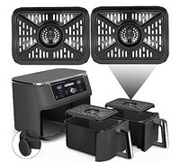 GZHCJJ 2 Pieces Air Fryer Grill Pan for Ninja Foodi DZ401 DZ550 AD350CO DualZone Air Fryers, Replacement Air Fryer Crisper Plate Grill Plate Tray Accessories with Rubber Bumpers, Dishwasher Safe