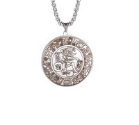 GZHENGZG Circle Mayan Mexican Hieroglyph (Maya) Pendants Necklace Men Jewelry Talisman Necklace Men's Mayan Jewelry Necklace Mayan Pyramid Pendant