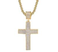 GZHENGZG Men's necklaces and women's jewelry Cross Pendant for Men, Bling Icy Necklace, Large Jewelry, Gold and Silver Color, Men's Gift gift