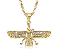 GZHENGZG Men's necklaces and women's jewelry Golden Color Zoroastrian Necklace for Men and Women Ice Jewelry Allah Faravahar Ahura Mazda Hip Hop Gift gift