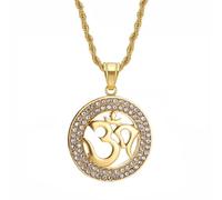 GZHENGZG Men's necklaces and women's jewelry Icy Yoga Pendant Necklaces for Men and Women Gold Color OHM AUM OM Hip Hop Jewelry gift