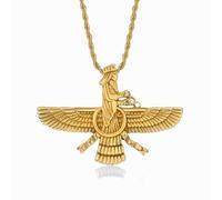 GZHENGZG Men's necklaces and women's jewelry Punk Faravahar Ahura Mazda Zoroastrian Pendant Necklace for Men and Women, Golden Color, Twisted Rope Chains, Jewelry Gift gift
