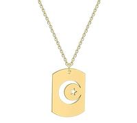 GZHENGZG Men's retro trendy necklace Crescent Moon and Star Pendant Necklace for Women Man Muslim Dog Tag Charm Choker Chain Couple Birthday Jewelry gift
