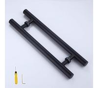 GZHENOZ Black Long Round Metal Push Pull Door Handles for Wooden & Glass Doors - Interior & Exterior Sliding & Shower Barn Door Handles, 100cm (39 3/8")