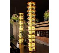 GZHERVICES Freestanding Wood And Metal Wine Rack, Stackable Modular Wine Rack, Large Floor Wine Bottle Holders Stands With LED Lights, Industrial Self-service Wine Cabinet(60x15x165cm)