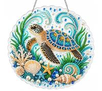 GZHHLIU Ocean Pearl Diamond Art Hanging Ornament Kit, DIY Acrylic Suncatcher with Sparkling Pearl Beads & Rhinestones, 5D Coastal Window Decor Craft for Adults & Teens (Sea Turtle)