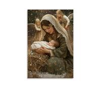 GZHJZSYY Mary Lays Straw Around The Baby As Angels Descend Silently Through The Falling Snow Modern Wall Mural Art Decorative Hanging Poster12x18inch(30x45cm)