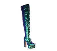 GZHMMAN Women's Thigh Boots Over-the-knee Boots High Heels Sequins Stiletto Heels Waterproof Platform Side Zipper Height 16CM,Green,42