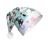 GZHYHAKAN Black And White Cats Print Led Christmas Hat For Adult Perfect For Christmas, Halloween, And New Year Parties