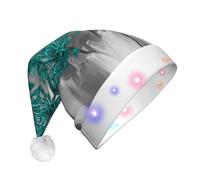 GZHYHAKAN Gray Teal Flower Butterfly Print Led Christmas Hat For Adult Perfect For Christmas, Halloween, And New Year Parties