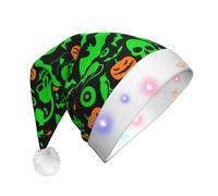 GZHYHAKAN Green Ghost Horror Halloween Pumpkin Print Led Christmas Hat For Adult Perfect For Christmas, Halloween, And New Year Parties