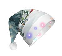 GZHYHAKAN Snow Covered Village Town Print Led Christmas Hat For Adult Perfect For Christmas, Halloween, And New Year Parties