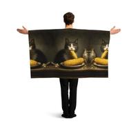 GZHYHAKAN The Cat Eating Corn Printed Vibrant Flag Cloak With Sleeves, Lightweight And Durable Polyester Full Sleeve Design.