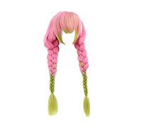 GZIRUE Kanroji Mitsuri Wig Cosplay Pink Green Mixed Long Braided Hair Wig Anime Costume with Wig Cap