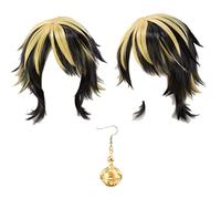 GZIRUE Kazutora Hanemiya Wig with Earring Copslay Black Gradient Yellow Short Hair Wig Anime Costume with Wig Cap (Wig+earring)