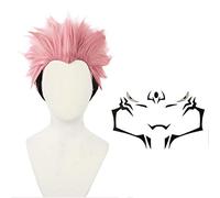 GZIRUE Sukuna Wig Cosplay Pink Black Short Wig With Tattoo Anime with Temporary Tattoos Sticker Props Accessories