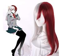 GZIRUE Women Female Red Silver Long Straight Hair Wigs Halloween Daily Anime Academia Shoto Todoroki Wig Cosplay Costume with Wig Cap