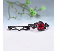 Gziweuwi Vintage Gun Black Rose Branch Cross Couple Rings, Sparkling Simulated Diamond Oval Ruby Statement Matching Band Rings for Women Men 9