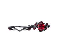 Gziweuwi Vintage Gun Black Rose Branch Cross Couple Rings, Sparkling Simulated Diamond Oval Ruby Statement Matching Band Rings for Women Men 8