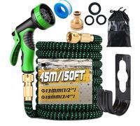 Gziztx 150FT/45M Expandable Garden Hose Flexible Magic Garden Hose Pipe with 3/4" 1/2" Fittings, 10 Function Spray Nozzle, 3-Layer Latex Tube (Black+Green)