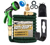 Gziztx 200FT/60M Expandable Garden Hose Flexible Magic Garden Hose Pipe with 3/4" 1/2" Fittings, 10 Function Spray Nozzle, 3-Layer Latex Tube (Black+Green)