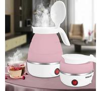 Gziztx Collapsible Electric Kettle 0.6L Portable Travel Kettle Mini Silicone Camping Kettle for Camping, Business Trip, Travel, Hiking, Quick Cooking (Pink)