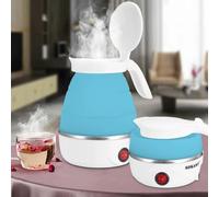 Gziztx Collapsible Electric Kettle 0.6L Portable Travel Mini Silicone Camping Kettle for Camping, Business Trip, Travel, Hiking, Quick Cooking (Blue)