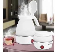 Gziztx Collapsible Electric Kettle 0.6L Portable Travel Mini Silicone Camping Kettle for Camping, Business Trip, Travel, Hiking, Quick Cooking (White)