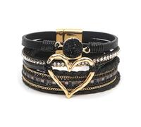 GZJINYUAN Leather Wrap Bracelet for Women, Boho Heart Cuff Bracelet with Strong Clasp, Multi-Layer Crystal Leather Bracelet, One Size, Faux Leather, no gemstone