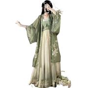 GZKDKZB Women Chinese Traditional Costume Ancient Song Dynasty Hanfu Dress Spring Summer 3Pcs Green Sets Plus Size XL