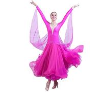 GZKDKZB Women Performance Dress Dance Quick-Step Dance Ballroom Dance Dresses for Women Competition Smooth Rose Red
